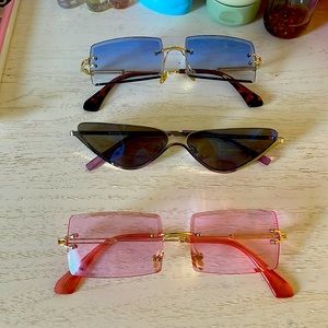 Blue and Pinkish purple glasses from shein. Purple glasses from fashion nova.